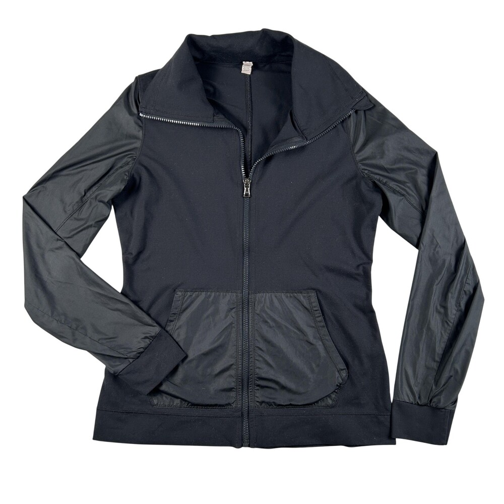 Under Armour Jacket Womens Small Black Full Zip Track Knit Woven Sleeves Pockets